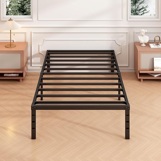 Hafenpo 18 Inch Twin Bed Frame - Sturdy Metal Platform Twin Size, No Box Spring Needed, Heavy Duty, Easy Assembly, Strong Bearing Capacity, Under Bed Storage, Black