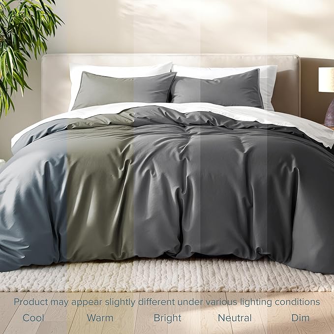 Bare Home Bedding Duvet Cover Full Size - Premium 1800 Super Soft Collection - Lightweight, Cooling - Soft Breathable Bedding Duvet Cover (Full, Grey)
