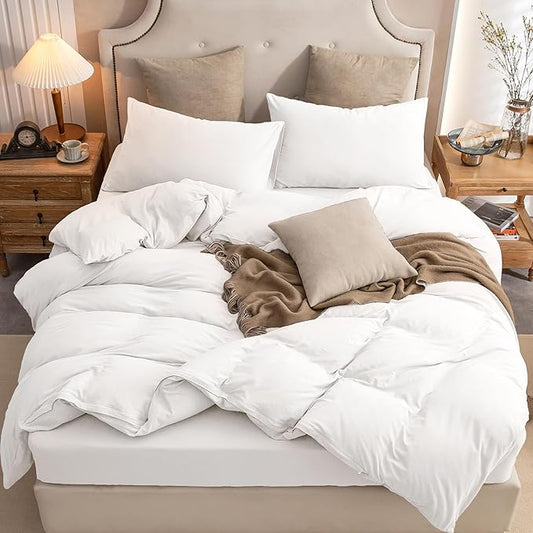 PURE ERA Jersey Knit Duvet Cover Set 100% T-Shirt Cotton Super Soft Comfy 3pc Bedding Set with Zipper Closure (Solid Bright White, Full)
