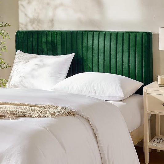 Hearth & Harbor King Headboard Only, Floating Wall Mounted Headboard King Size, Easy Assemble Upholstered Peel and Stick Headboards, 3D Soundproof Bed Wall Panels, Velvet Stick on Headboards, Green
