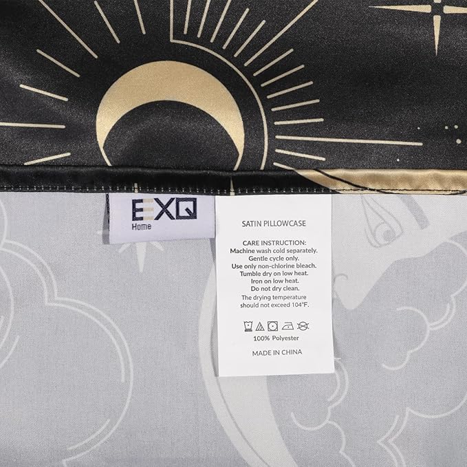 EXQ Home Satin Pillowcase for Hair and Skin - Black Printed Silk Body Pillowcase 20x54 inches - Body Pillow Cases with Envelope Closure, Gifts for Women Men