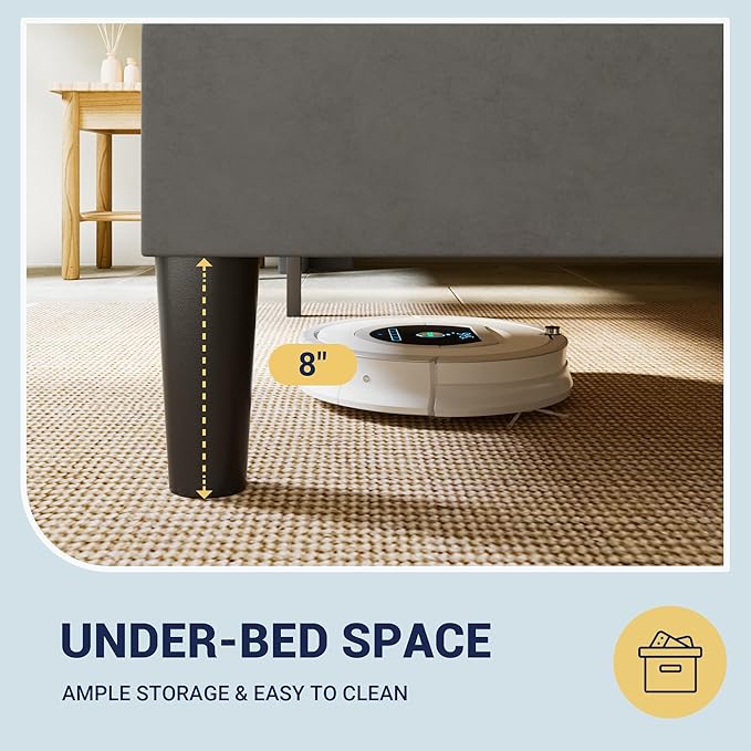 Allewie Queen Size Velvet Platform Bed Frame with Vertical Tufted Wingback Headboard, Easy Assembly, Under Bed Storage, No Box Spring Required, Modern Style, Grey