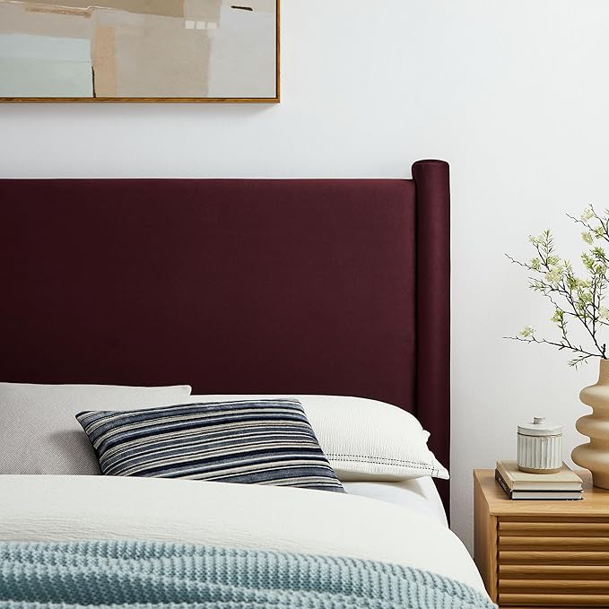 Modway Rael King Upholstered Headboard with Pillars in Mulberry – Velvet Headboard – Stain-Resistant Performance Velvet Headboard for King Size Beds