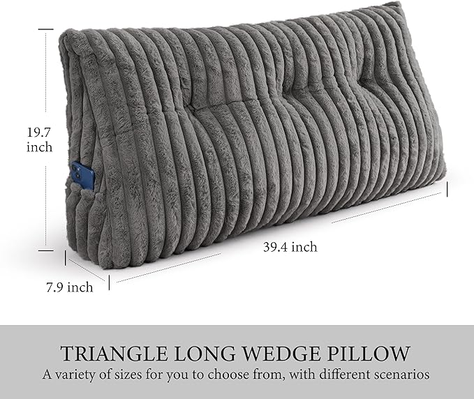 Headboard Pillow Twin XL, Triangular Wedge Pillow Headboard, Cushion Headboards Reading Pillows, Backrest Pillows for Sitting in Bed or Working with Removable Cover, Grey