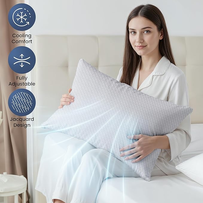 Utopia Bedding Shredded Memory Foam Pillows (Queen), Cooling Adjustable Bed Pillows for Sleeping with Washable Pillow Case, Back, Stomach and Side Sleeper Pillow, Plush and Supportive (1 Pack)