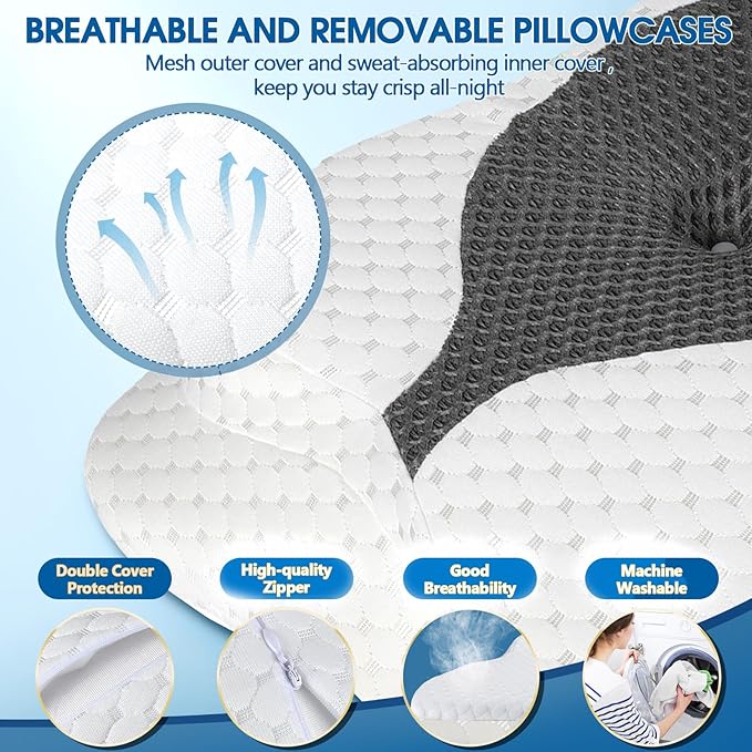 CHxxy Memory Foam Pillows, Cervical Pillow for Neck and Shoulder Pain Relief, Ergonomic Contour Bed Pillow, Soft for Side Sleep Stomach Sleeping and Back Sleeper-Queen Size&Grey