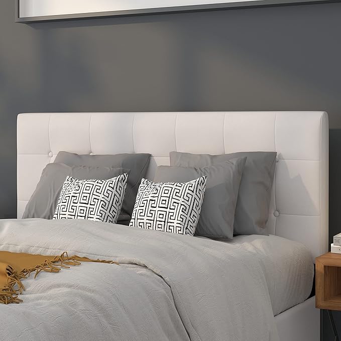 Flash Furniture Lennox Tufted Upholstered Full Size Headboard in White Vinyl