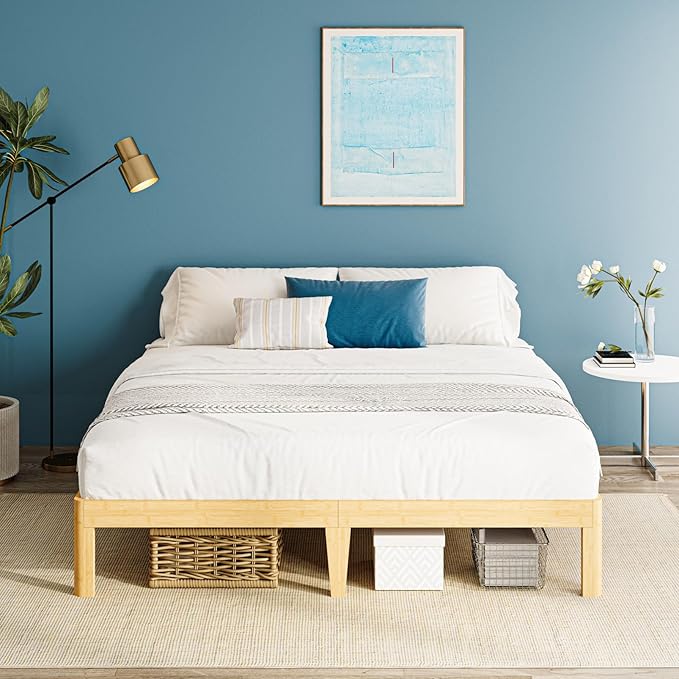 12 Inch High Bamboo Wood King Bed Frame Platform, Steel Slats Support King Size Bed Frame, Heavy Duty, No Box Spring Needed, Noise Free, Easy Assembly