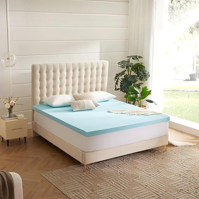 Eiayeebil 3 Inch Memory Foam Mattress Topper Full, Mattress Pad Gel Infused Foam Bed Topper, Ventilated Soft Blue,Full Size