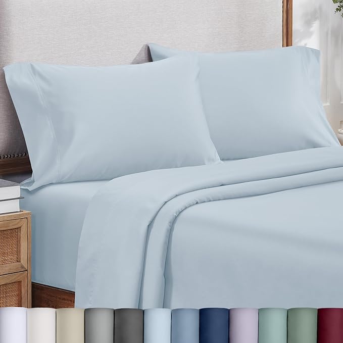 California Design Den Pillowcases Queen Size Set of 2 - Luxuriously Soft and Thick 800 Thread Count, Smooth Sateen, Natural 100% Cotton Pillowcases Standard/Queen, Durable - Blue (Grey Tone)