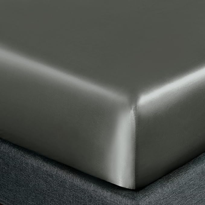 Homiest 4pcs Satin Sheets Set Luxury Silky Satin Bedding Set with Deep Pocket, 1 Fitted Sheet + 1 Flat Sheet + 2 Pillowcases (Full Size, Dark Grey)