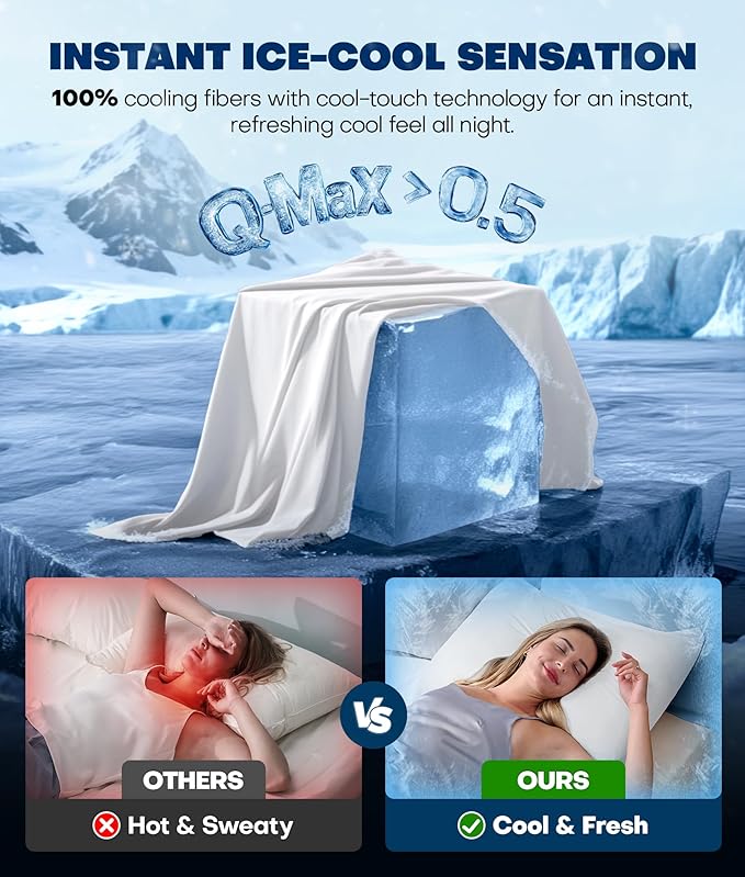 Ultra-Chill Cooling Pillowcase Set of 2 for Hot Sleepers, Softer Than Silk Pillow Cases for Protecting Hair & Skin, Breathable Bed Pillow Covers w/Zipper, Gifts for Women Men (White, Standard)
