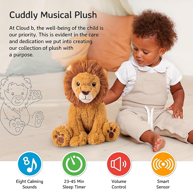 Cloud b Louis Lion Smart Sensor: Portable Baby Sound Machine & White Noise Soother. 8 Calming Lullabies & Nature Sounds. Travel-Ready Infant Sleep Aid & Nursery Registry Essential