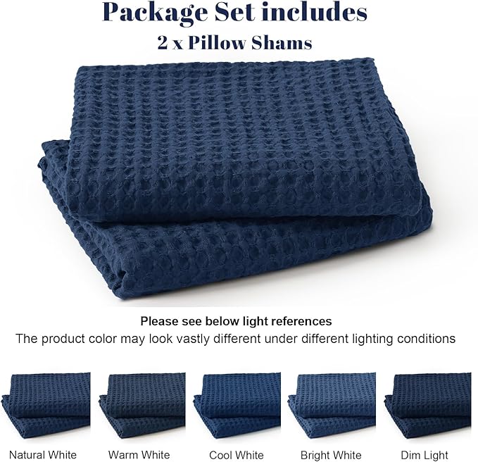 PHF Ultra Soft Waffle Weave Euro Shams Pillow Covers, No Filling, 2 Pack 26" x 26" Bed Cushion Covers, Breathable & Skin-Friendly Bed Pillow Shams for Stylish Home Decor, Navy Blue/Dark Blue