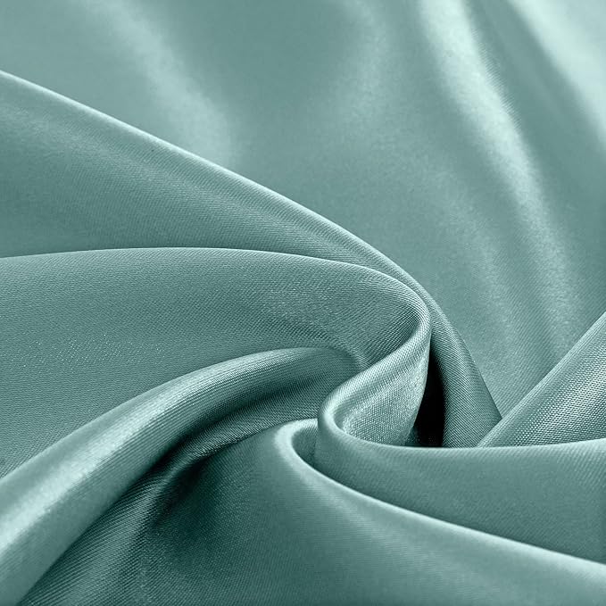 Homiest 4pcs Satin Sheets Set Luxury Silky Satin Bedding Set with Deep Pocket, 1 Fitted Sheet + 1 Flat Sheet + 2 Pillowcases (Full Size, Greyish Green)
