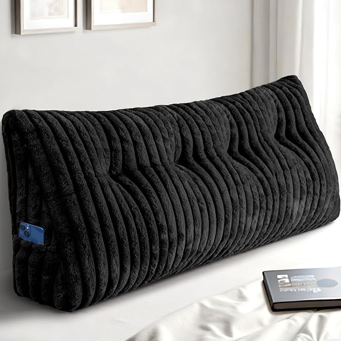 Headboard Pillow Full, Triangular Wedge Pillow Headboard Full, Cushion Headboards Reading Pillows, Backrest Pillows for Sitting in Bed or Working with Removable Cover, Black