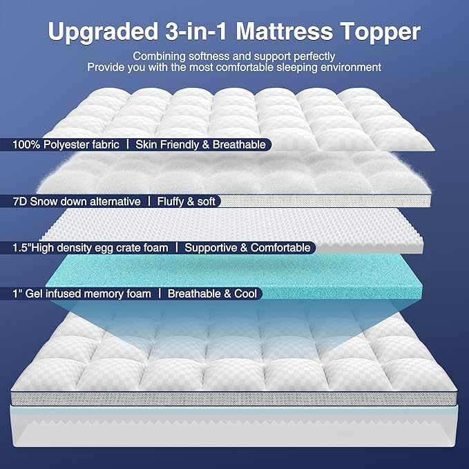 Full Size Mattress Topper, 4.5 Inch Memory Foam Mattress Topper for Back Pain & Pressure Relief, 2.5" Cooling Memory Foam Soft and Supportive + 2" Pillow Top Mattress Pad Cover, with 8-21" Deep Pocket
