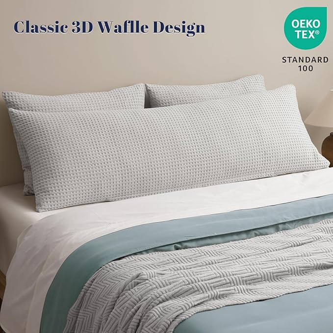 PHF Ultra Soft Waffle Weave Body Pillowcase with Zipper, No Insert, 1Pack 20" x 54" Pillow Sham, Breathable & Skin-Friendly Body Pillow case, Stylish Decorative Bed Pillow Cover, Light Grey