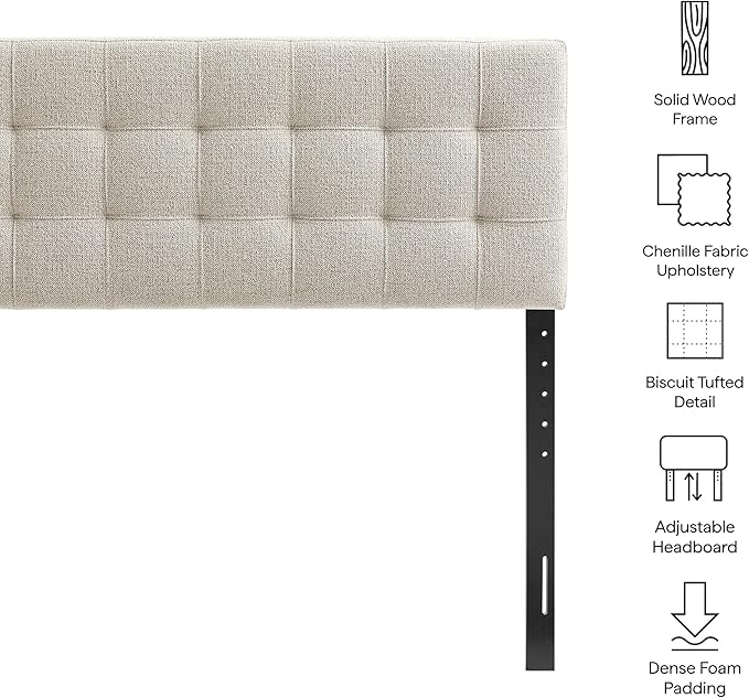 Modway Lily King Size Headboard with Biscuit Tufting in Dove Gray - Fabric Upholstery with Padded Design and 5 Height-Adjustable Mounts