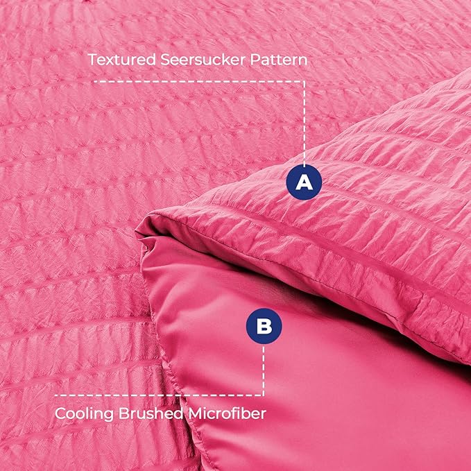 HYMOKEGE Hot Pink Twin XL Comforter Set Seersucker 5 Pieces, All Season Luxury Bed in a Bag for Bedroom, Bedding Set with Comforter, Sheets, Pillowcase & Sham