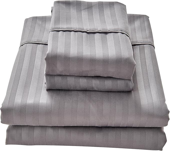 Kingnex Striped 54x72 Full Size Sleeper Sofa Bed Sheets Set Soft 1800 Microfiber 4 Pcs Include 1 Fitted Sheet 1 Flat Sheet 2 Pillowcases Grey