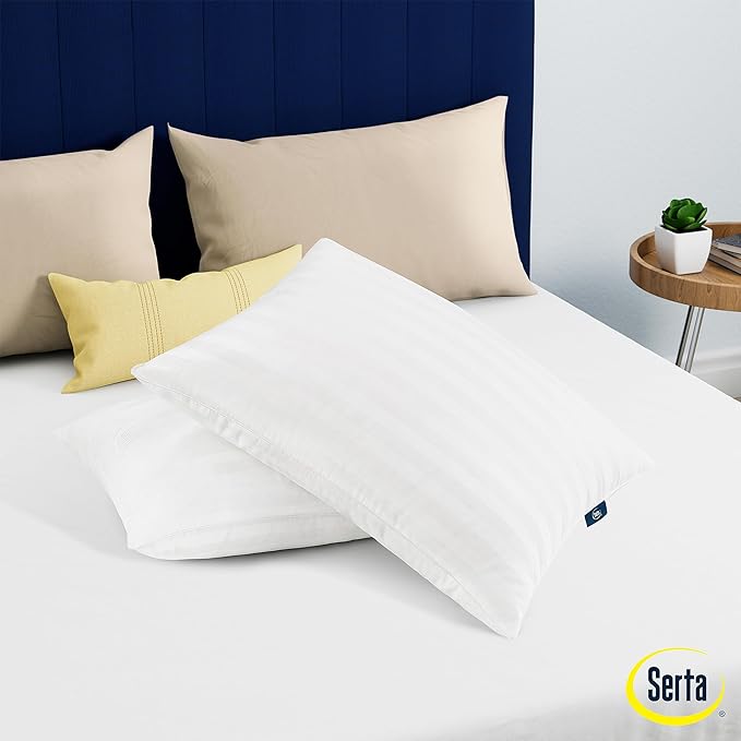 Serta Won't Go Flat King Size Set of 2 Down Alternative Bed Pillows, Extra Life Foam Core with Medium Support, Perfect for Back, Stomach or Side Sleepers, White