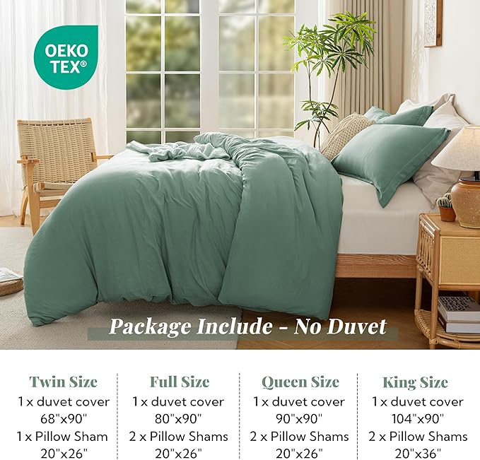 MILDLY Super Soft Duvet Cover 2pcs - 100% Washed Microfiber Sage Green Twin/Twin XL Comforter Cover Set with Zipper Closure & Corner Ties (No Comforter)
