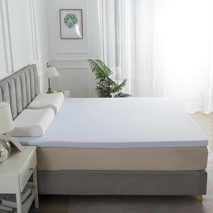 SHOUREN Mattress Topper Cover Only Full, 2-3 Inch Zippered Mattress Topper Protector with Adjustable Straps, Ultra Soft Breathable Washable Encasement, Secure Fit, White