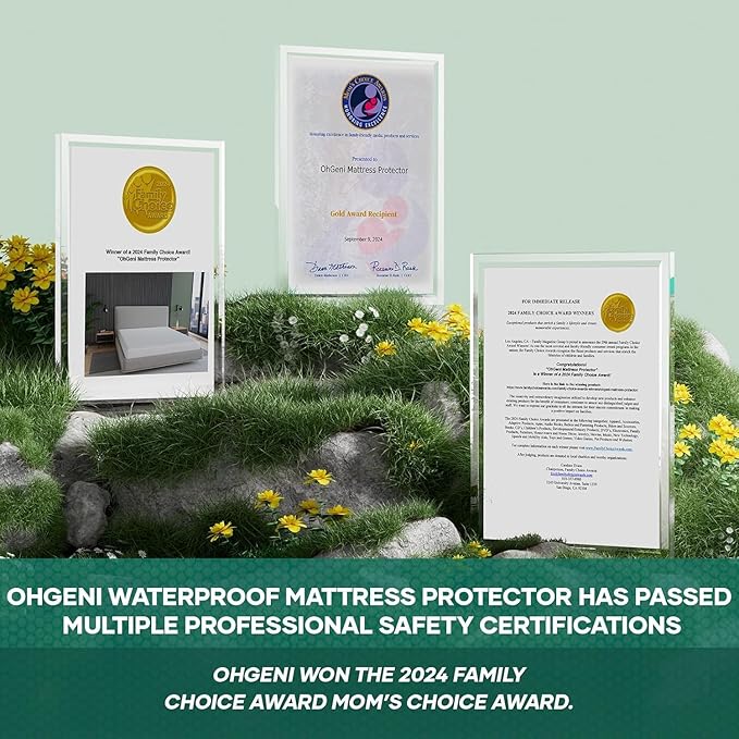 OhGeni 100% Waterproof Mattress Protector, King-Gray Size Mattress Pad, Fits 6"-20" Mattresses with Deep Pocket, Cooling, Breathable Fitted Sheets, Soft Bed Cover, Noiseless, Machine Washable