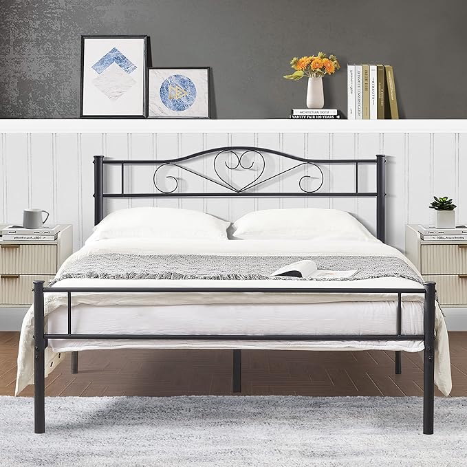 VECELO Metal Platform Bed Frame with Headboard & Footboard, Steel Slats Mattress Foundation, No Box Spring Needed, Full Size, 78" L x 55" W x 35" H, Matte Black