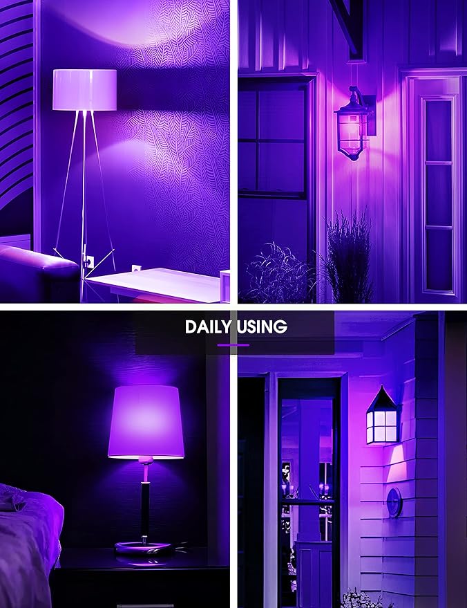 L LOHAS LED Halloween Purple LED Light Bulbs Outdoor, A19 9W(60W Equivalent) Purple Colored Light Bulb, E26 Base, Non-Dim, 4-Pack