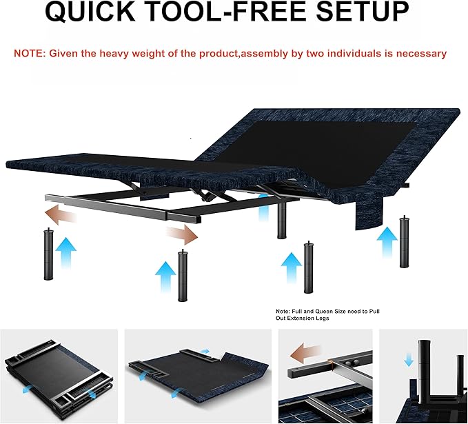 Patented Design King Adjustable Bed Frame with Wireless Remote, Head & Foot Incline, Quiet Motor, Zero Gravity & Anti-Snore, Leg Height Options, Designed for Bedroom, Seniors Care