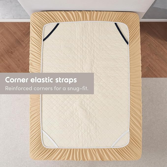 Nestl 4 Pack Camel Gold Fitted Sheet Extra Deep Pocket, Hotel Luxury KingFitted Sheet Only Easily Fits 18 to 24 Inch Mattress, Super Soft, Wrinkle-Free and Breathable with Corner Straps