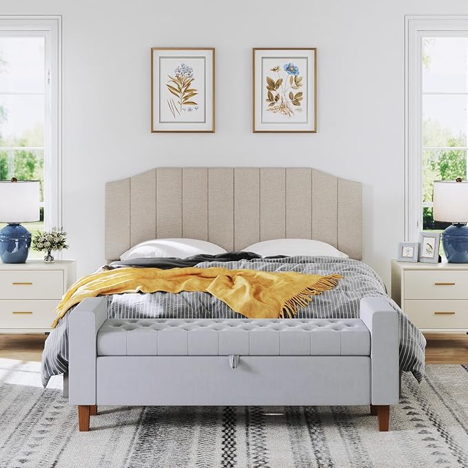 Furpopup King Size Headboard Only, Linen Upholstered Headboard King/California King Size Wall Mount and Bed Frame Mount, Featuring High-Density Sponge Padding Easy Assembly Comfort Style-Beige