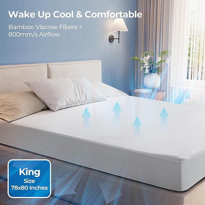 TASTELIFE King Size Waterproof Mattress Protector, 3D Air Fabric Cooling King Bed Mattress Protector, Breathable Fitted Mattress Cover with Deep Pocket, Fits 8 to 21 Inch Mattress