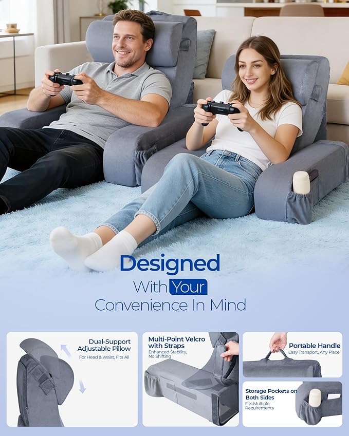 Reading Pillow with 30-90° Stepless Adjustable Angle & Height, 2 in 1 Back Wedge Pillow for Bed Sitting up with Detachable Arms Rest, Backrest Pillow for Reading/Gaming/Working in Bed or Couch, Large
