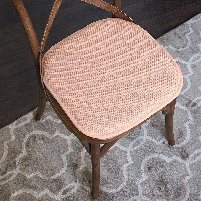 Sweet Home Collection Chair Cushion Memory Foam Pads Honeycomb Pattern Slip Non Skid Rubber Back Rounded Square 16" x 16" Seat Cover, 12 Pack, Blush