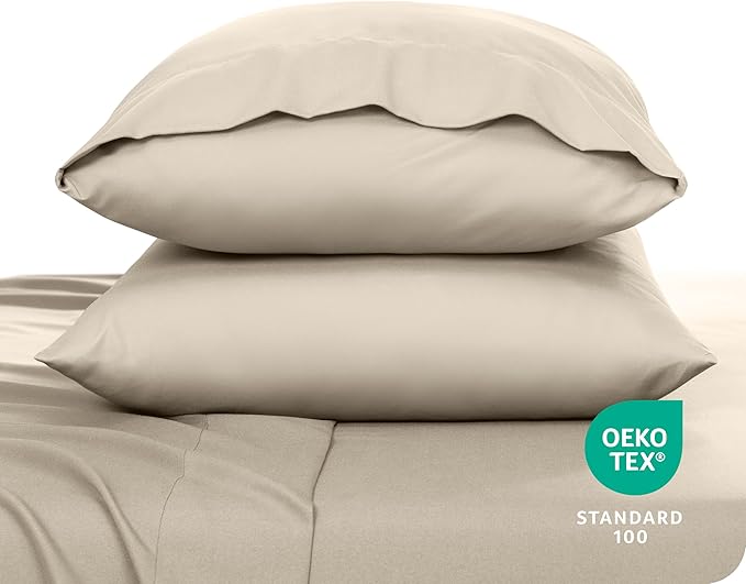 Bare Home Microfiber Pillow Cases - King 20x36 - Cooling Pillowcases - Double Brushed - Easy Care - Envelope Closure (King Pillowcase Set of 2, Sand)