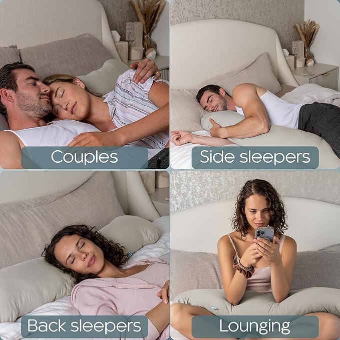 SleepCloud Weighted Body Pillow 6.5lbs - Weighted Pillow for Deeper Sleep (41” x 10”) - Cooling Body Pillows for Adults, Side Sleeper Body Pillows with Cover (Champagne)