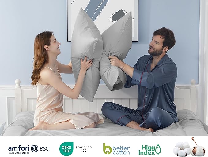 Pillow Cases, King Size Cotton Percale Weave Pillowcases, Pre-Shrunk Breathable and Hypoallergenic Pillowcases, Set of 2 (2 Piece King 20 Inch x 40 Inch, Light Gray)