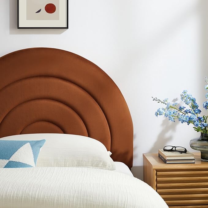 Modway Solana Soft Arch Shaped Round Twin Headboard in Rust – Upholstered Headboard – Stain-Resistant Performance Velvet Headboard for Twin Beds