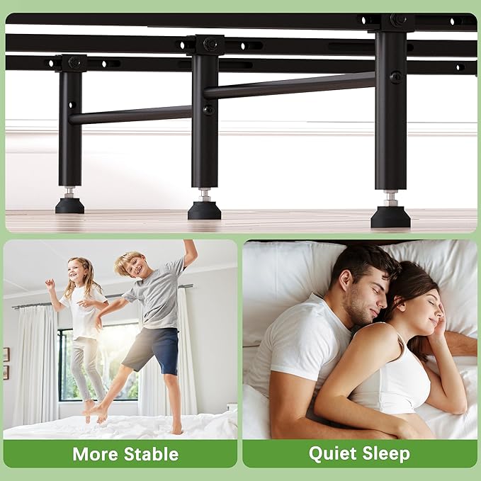Bed Slats Center Support System - 3 Cross Rails and 6 Adjustable Legs,Replacement Support Legs for Full,Queen and King,California King Metal/Wood/Upholstered Bed
