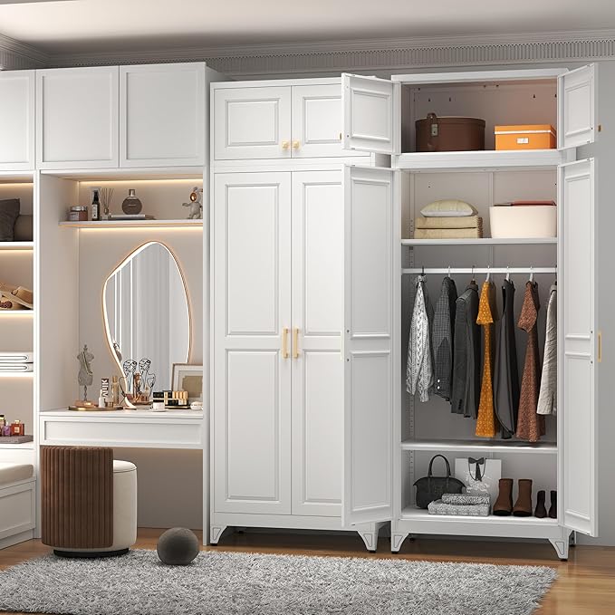Polup Metal Wall Cabinet, Upper Cabinet for Wardrobe, Small Top Storage Cabinet for Bedroom, Living Room, White, 18" D x 32" W x1 5" H - Assembly Required