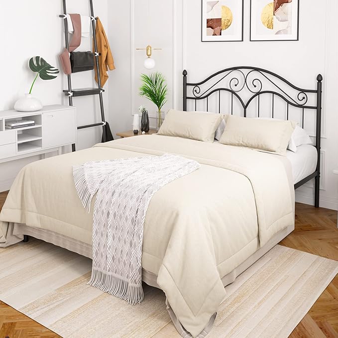 Elephance Headboard for Full Size Bed Frame, Vintage Platform Bed Metal Headboard Only, Height Adjustable, Sturdy and Stable, Full Size, Easy Assembly, Black
