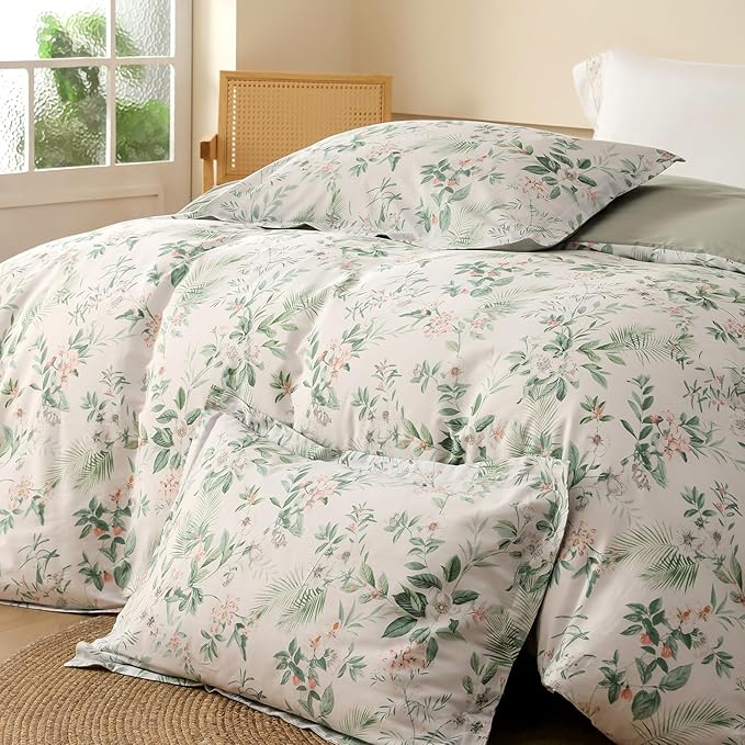 OAITE Duvet Cover Set,100% Cotton Comforter Cover with Floral Pattern Duvet Cover Set,Soft Bedding Set Includes with 3 Piece (2 Pillow Shams,1 Duvet Cover)