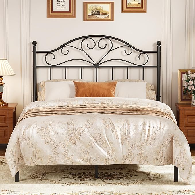 Merronix Vintage Headboard for Full Size Bed Frame, Metal Headboard Only Full Size Freestanding Headboard with Universal Adapters, Height Adjustable, Easy Assembly, Black