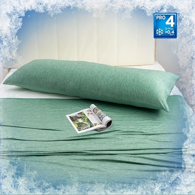 HOMFINE Cooling Pillowcase Body Size - Double Side Q-Max 0.439 Cooling Fiber for Pillow Protector, Breathable Long Cold Pillow Cover for Hot Sleeper Night Sweat, Hidden Zipper, 1 Pack (20"x54", Green)