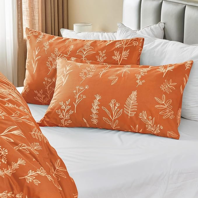 MUXHOMO Duvet Cover King Size, Reversible Floral Caramel Duvet Cover Set with Zipper Closure, 3 Pieces Botanical Patterns Soft Microfiber Bedding Set with 4 Ties (90"x104", 2 Pillow Cases)