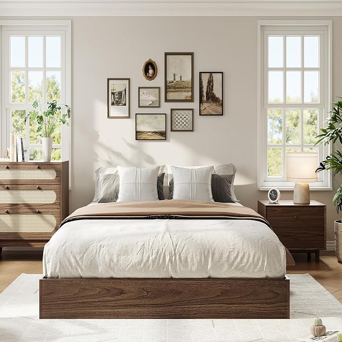 IDEALHOUSE Platform Bed Frame Twin Size,Wooden Slat Support,No Box Spring Needed, Easy Assembly, Walnut