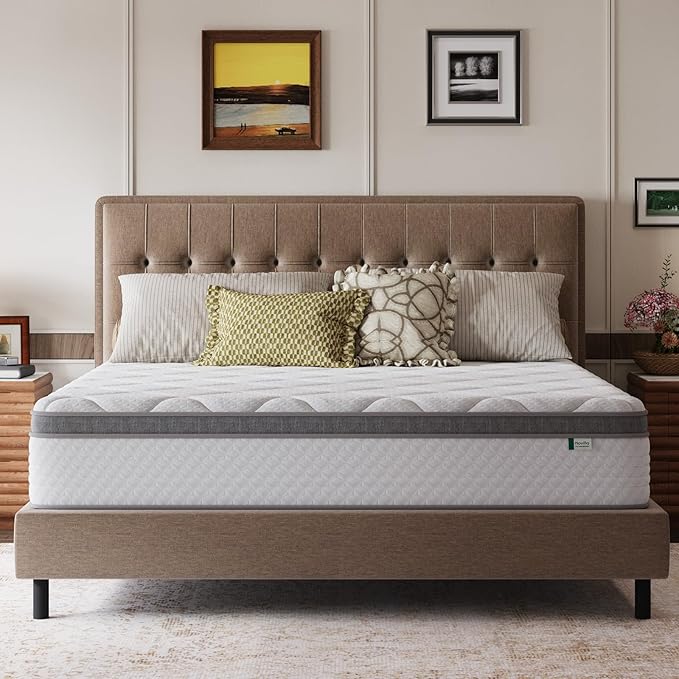 Novilla Queen Mattress, 12 Inch Hybrid Medium Mattress, Comfort Foam & Pocket Coils for Pressure Relief, Low Motion Transfer & Enhanced Edge Support, CertiPUR‑US Certified, Mattress in a Box